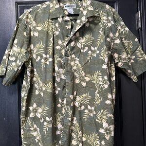 Tropical Green Floral Men's Button Down Shirt